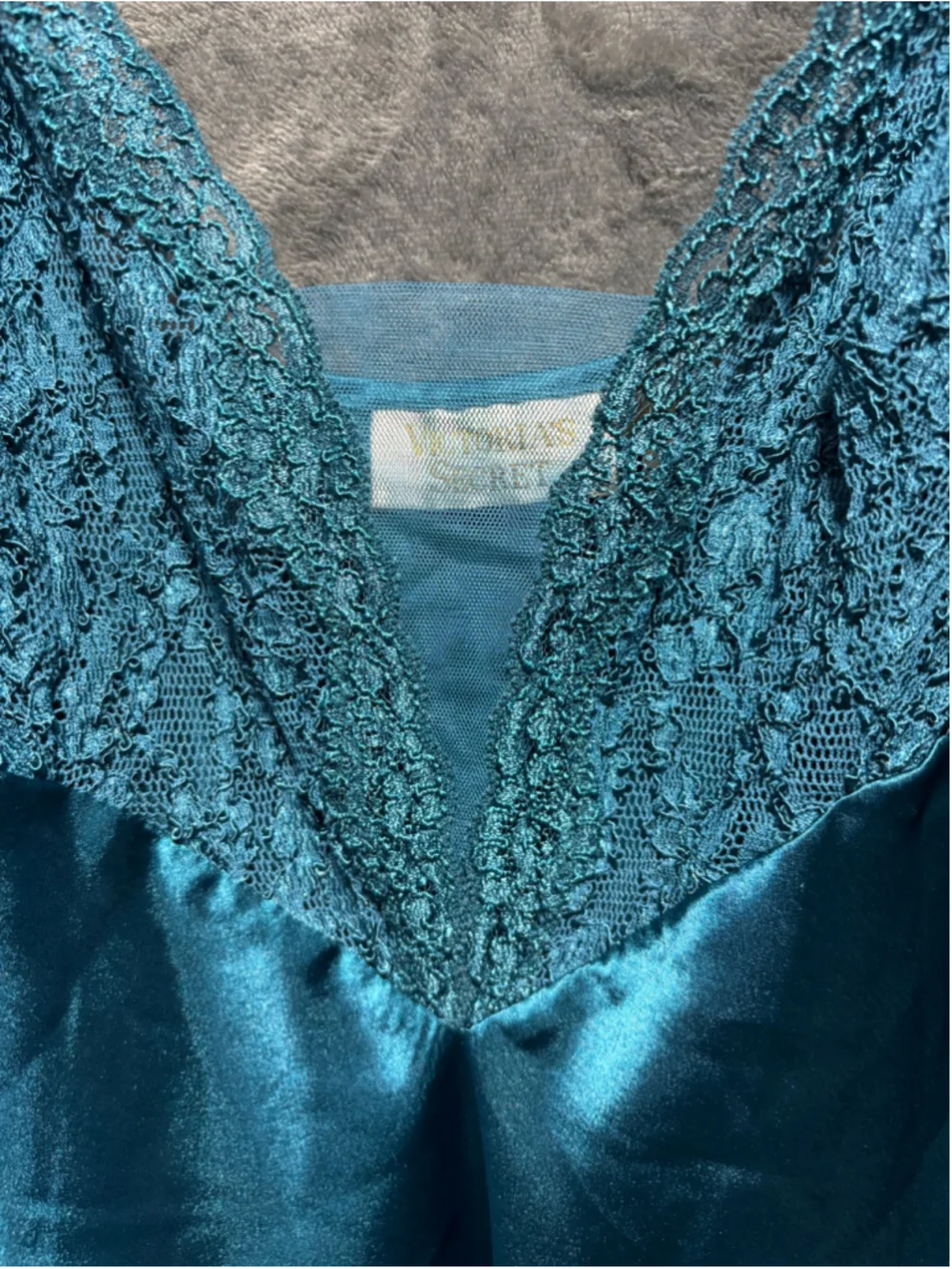 VTG Victoria's Secret Gold Label Teal Satin Lace Maxi Slip Dress Nightgown M EUC - Picture 4 of 14
